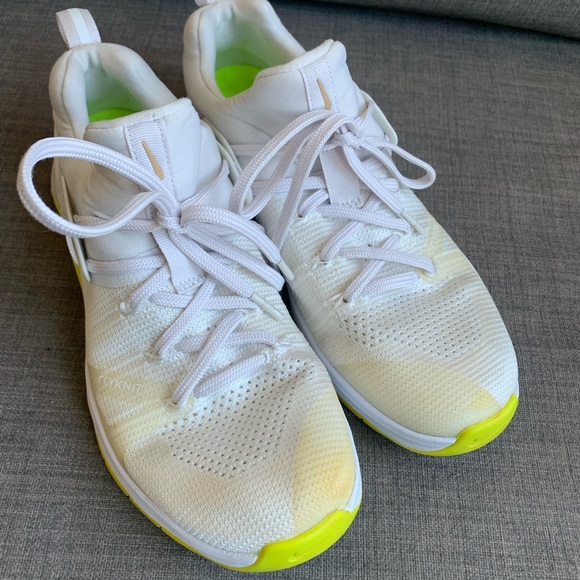 Women’s Size 10 Nike Metcon Flyknit 3 White Volt Neon Green - Picture 1 of 4